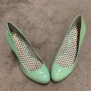 Jessica Simpson Cool Mint Patent platforms